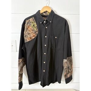 Rebark Lynch Outdoor Black Button Up‎ Hunting Shirt Camo Large Mens Longsleeve